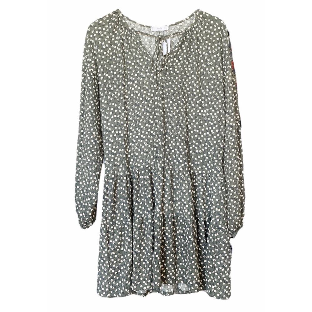 3 FOR $45 SALE | MNG Mango Floral Tiered Smock Dress Khaki Green 6/M